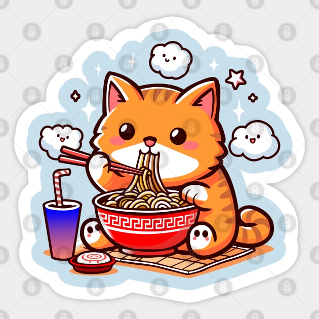 Cute Cat Eating Ramen Sticker by Arief Uchiha